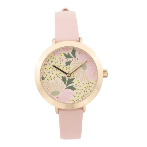 TED BAKER Pink Women's Ammy Fashion Gold Pink Leather Strap Watch